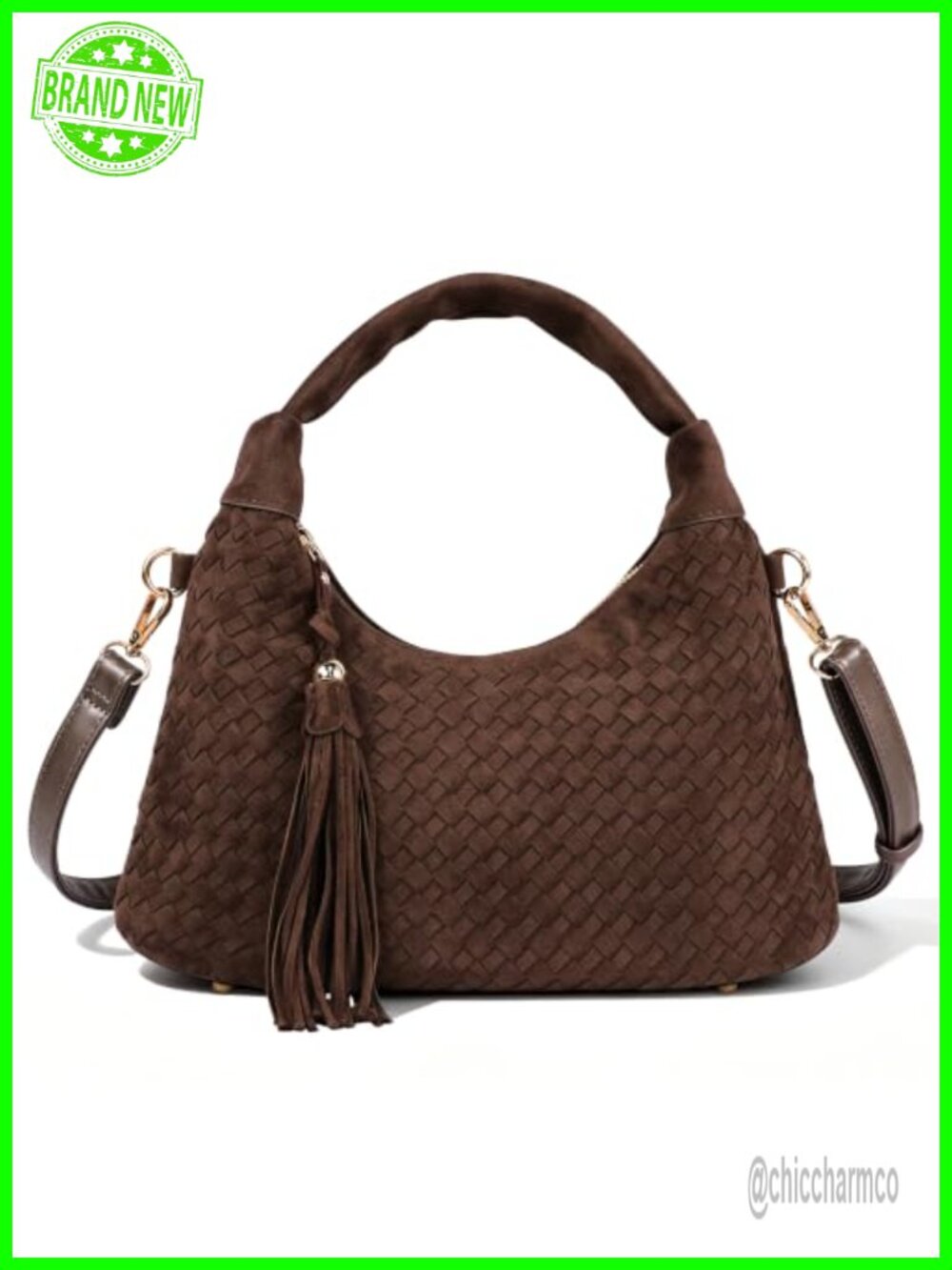 Woven Suede Hobo Shoulder Bag Satchel Tassel Crossbody